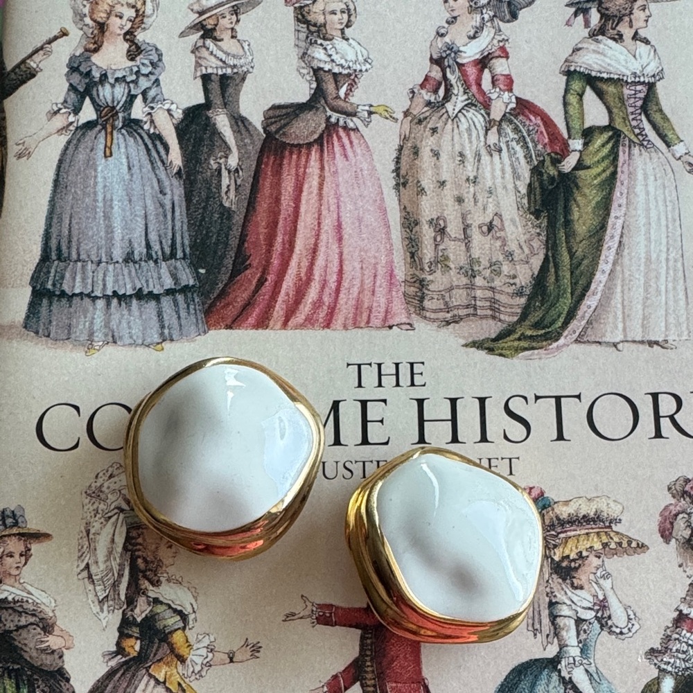 Gold and White Clip-On Earrings